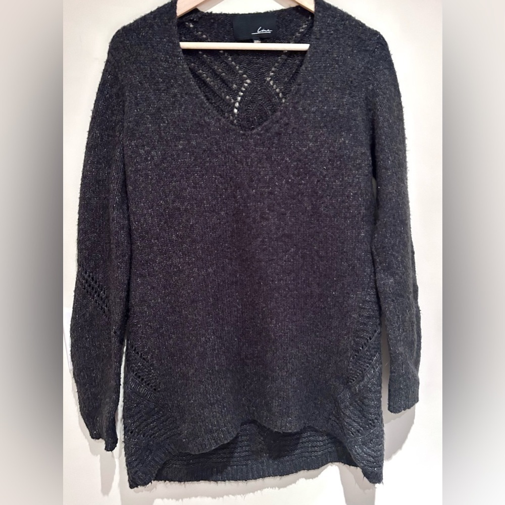 Line oversized sweater chunky knit dark grey size medium wool blend - Picture 3 of 12